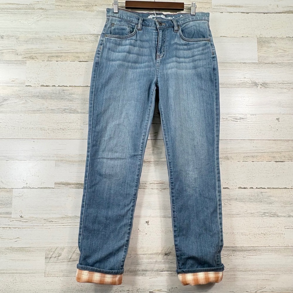 Eddie Bauer Flannel Lined Jeans Womens 6 Blue Boyfriend Midrise Straight Granola
